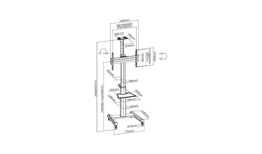 Gembird Aluminum TV floor stand with caster wheels, 37" - 70", black