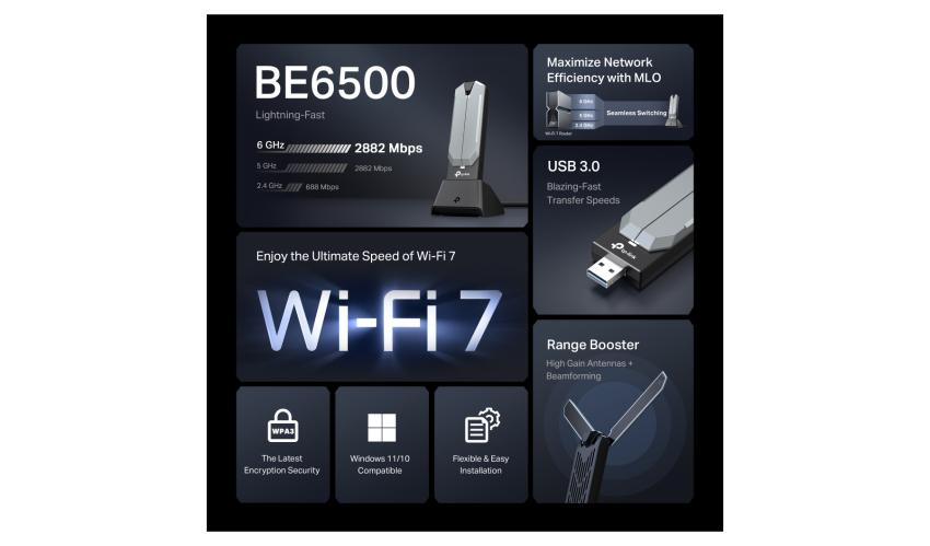 Archer TBE400UH New BE6500 Wi-Fi 7 High Gain Wireless USB Adapter